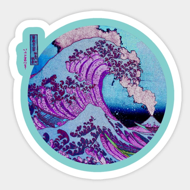 Great Wave Off Kanagawa Mount Fuji Eruption Purple and Blue Sticker by tonylonder